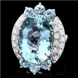 14k Gold 11.85ct Aquamarine .75ct Diamond Ring