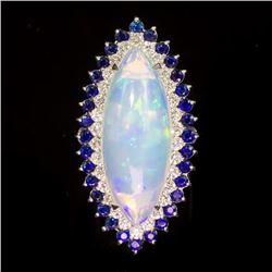 14K Gold 15.87ct Opal, 1.12ct Sapphire 1.85ct Diamond Ring