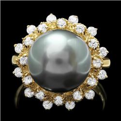 14k Gold 12 X 12mm Pearl 0.80ct Diamond Ring