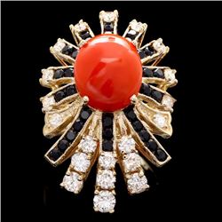 14k Yellow Gold 3.00ct Coral 1.55ct Diamond Ring
