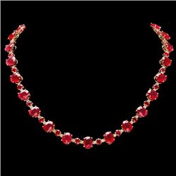 14k Gold 66.5ct Ruby 2.00ct Diamond Necklace