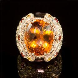 14K Gold 18.02ct Citrine, 1.40ct Orange Sapphire 1.25ct Diamond Ring