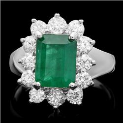 14k White Gold 2.50ct Emerald 1.20ct Diamond Ring