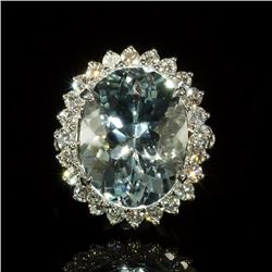 14K Gold 12.26ct Aquamarine 1.71ct Diamond Ring