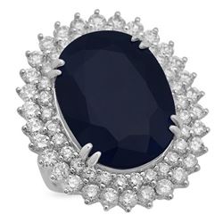 14K Gold 25.57ct Sapphire 3.39ct Diamond Ring