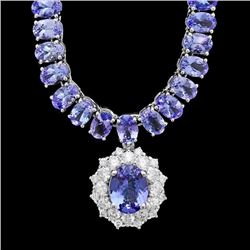 14k W Gold 45ct Tanzanite 1.35ct Diamond Necklace
