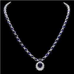 14k Gold 27ct Sapphire 3.35ct Diamond Necklace
