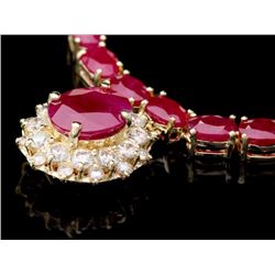 14k Yellow Gold 49ct Ruby 1.30ct Diamond Necklace