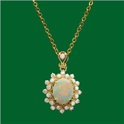 14k Gold 1.01ct Opal 0.70ct Diamond Pendant