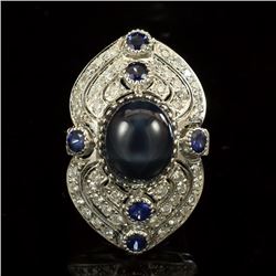 14K Gold 12.60ct Star Sapphire, 0.55ct Sapphire  1.41ct Diamond Ring