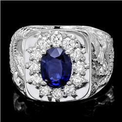 14k Gold 2ct Sapphire .90ct Diamond Mens Ring