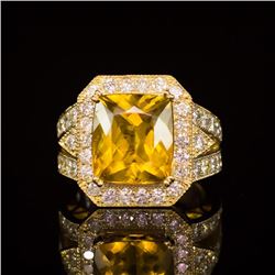 14k Gold 6.20ct Yellow Beryl 2.30ct Diamond Ring
