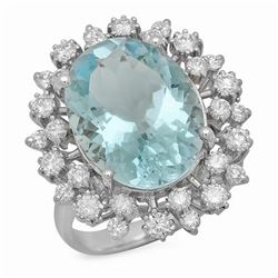14K Gold 8.00ct Aquamarine 1.23ct Diamond Ring
