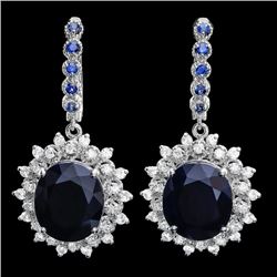 14k Gold 18.5ct Sapphire 1.50ct Diamond Earrings