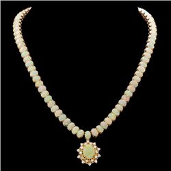 14k Yellow Gold 36ct Opal 1.00ct Diamond Necklace