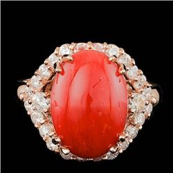 14k Rose Gold 5.50ct Coral 0.90ct Diamond Ring
