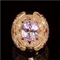 14K Gold 14.78ct Kunzite, 1.40ct Orange Sapphire 1.52ct Diamond Ring