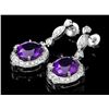 Image 3 : 14k Gold 16ct Amethyst 1.70ct Diamond Earrings