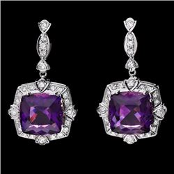 14k Gold 22.50ct Amethyst 0.40ct Diamond Earrings