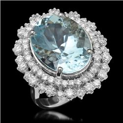 14K Gold 12.78ct Aquamarine & 2.05ct Diamond Ring