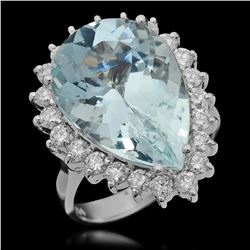 14K Gold 11.27ct Aquamarine 1.25ct Diamond Ring