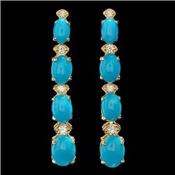 14k Gold 5.50ct Turquoise 0.35ct Diamond Earrings