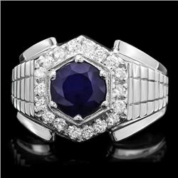 14k Gold 2.00ct Sapphire 0.60ct Diamond Mens Ring