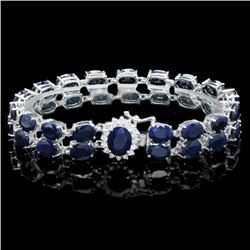 14k Gold 53.5ct Sapphire 0.55ct Diamond Bracelet