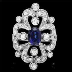 14k Gold 1.75ct Sapphire 1.15ct Diamond Ring