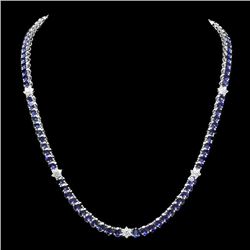14k Gold 40.00ct Sapphire 1.30ct Diamond Necklace