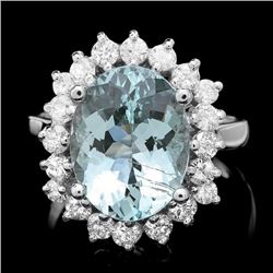 14k Gold 5.00ct Aquamarine 1.00ct Diamond Ring