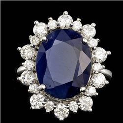 14k Gold 10.00ct Sapphire 1.35ct Diamond Ring