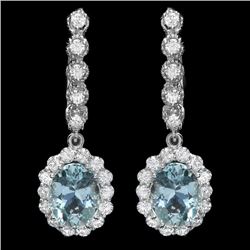 14k Gold 4ct Aquamarine 1.00ct Diamond Earrings