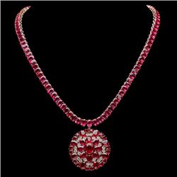 14k Gold 90.5ct Ruby 1.80ct Diamond Necklace