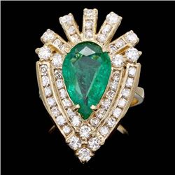 14k Gold 3.00ct Emerald 2.00ct Diamond Ring