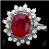 Image 1 : 14k White Gold 4.35ct Ruby 0.7ct Diamond Ring