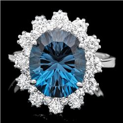 14k White Gold 5.70ct Topaz 0.80ct Diamond Ring
