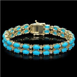 14K Gold 16.43ct Turqoise 1.20ct Diamond Bracelet