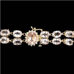 14k Gold 41.5ct Morganite 0.60ct Diamond Bracelet