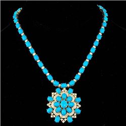 14k 64.00ct Turquoise 5.00ct Diamond Necklace
