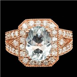 14k Rose 3.00ct Aquamarine 1.30ct Diamond Ring
