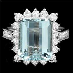 14k Gold 5.00ct Aquamarine 1.15ct Diamond Ring