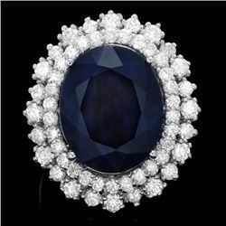 14k Gold 13.00ct Sapphire 1.85ct Diamond Ring