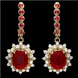 14k Gold 7.5ct Ruby 1.30ct Diamond Earrings