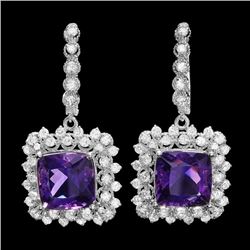 14k Gold 13.00ct Amethyst 2.50ct Diamond Earrings