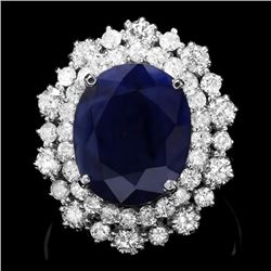 14k Gold 7.00ct Sapphire 1.60ct Diamond Ring