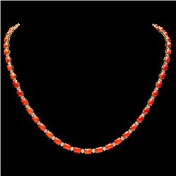 14k Gold 16ct Coral 1.70ct Diamond Necklace