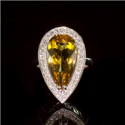 14k Gold 5.22ct Yellow Beryl 0.62ct Diamond Ring