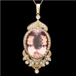 14k Gold 33.00ct Morganite 2.55ct Diamond Pendant