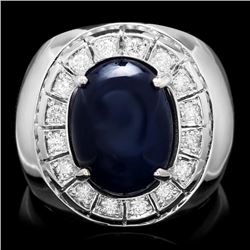 14k 15.50ct Sapphire 0.50ct Diamond Mens Ring